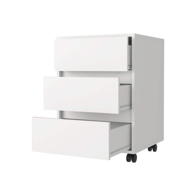 Front. HTUTWOO - 3-Drawer Rectangle Filing Cabinet - Mobile Storage File Cabinet with Wheels, Locking Casters, All-Metal Hardware - White.