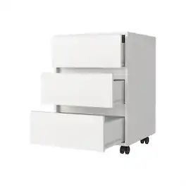 HTUTWOO - 3-Drawer Rectangle Filing Cabinet - Mobile Storage File Cabinet with Wheels, Locking Casters, All-Metal Hardware - White