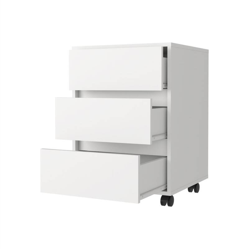 Front. HTUTWOO - 3-Drawer Rectangle Filing Cabinet - Mobile Storage File Cabinet with Wheels, Locking Casters, All-Metal Hardware - White.