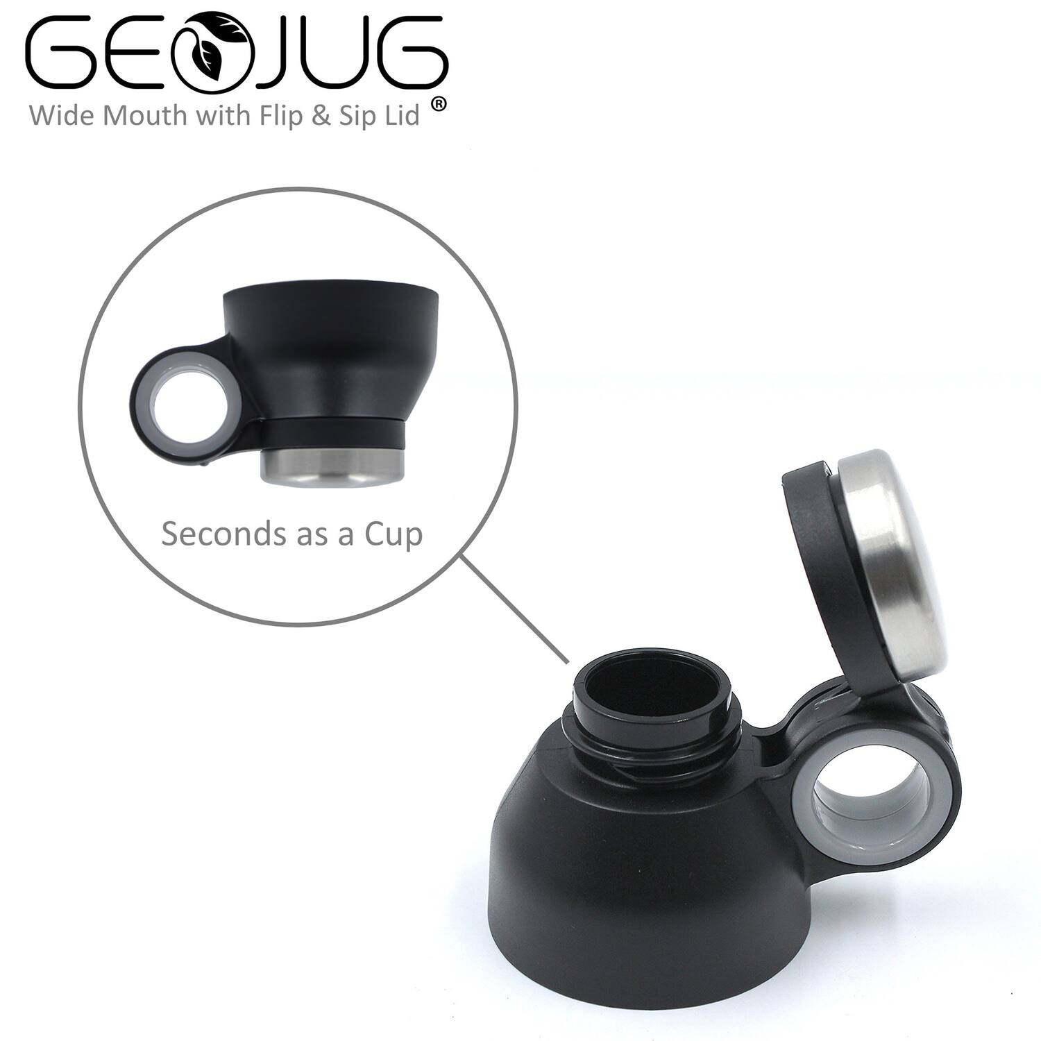GEOJUG  
Wide Mouth with Flip & Sip Lid  
Seconds as a Cup
