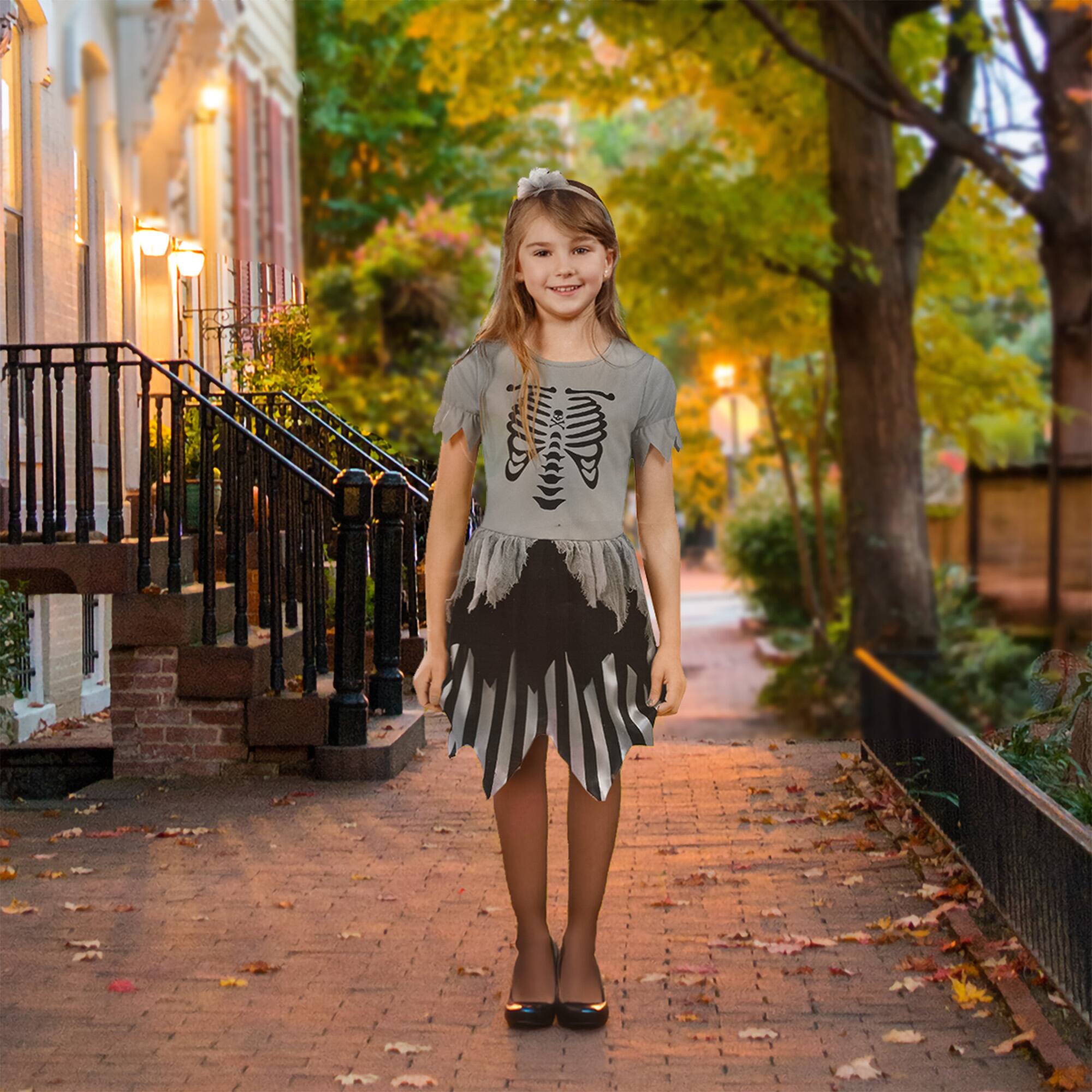 Alt View 4. Northlight - Gray Pirate Skeleton Girl's Children's Halloween Costume - Medium - Gray.