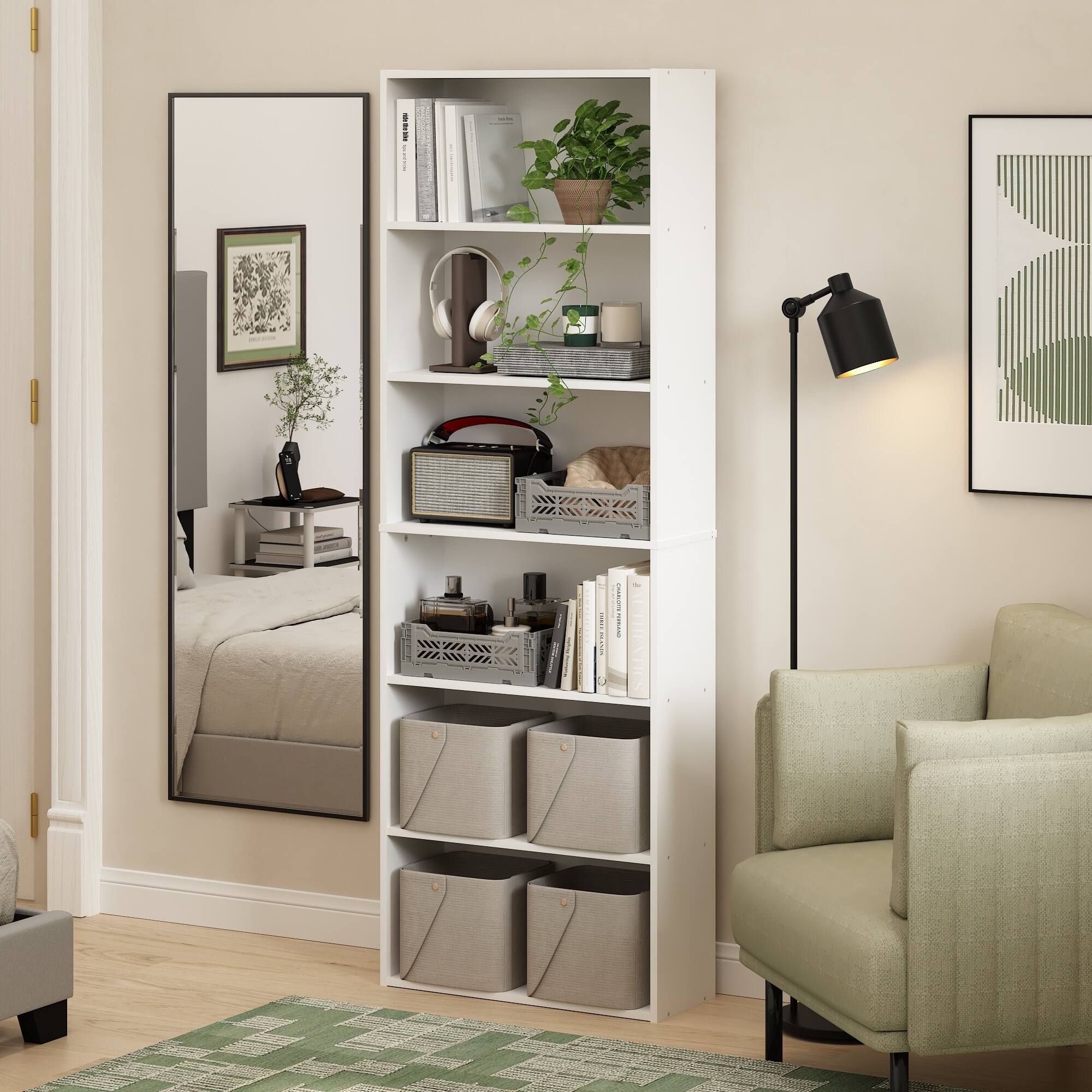 Alt View 1. Furinno - JAYA Book Shelf Set of 2, 6-Tier Bookshelf, Bookcase, 9.5 x 24.6 x 71, for Home Office, Living Room - White.