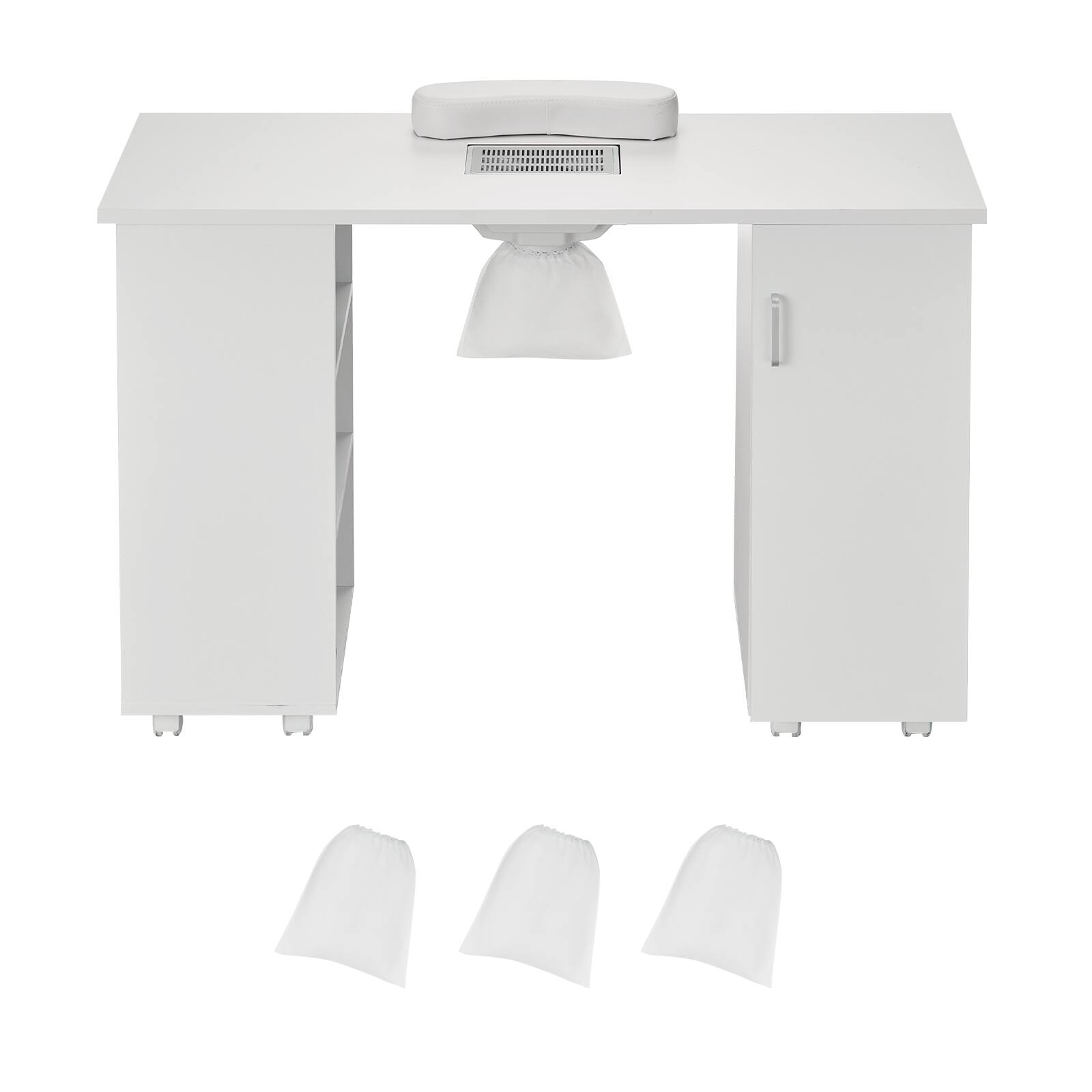 Alt View 5. VEVOR - Manicure Table, Nail Table Station with Electric Dust Collector, Moveable Nail Tech Desk with 8 Wheels (4 Lockable) - White.