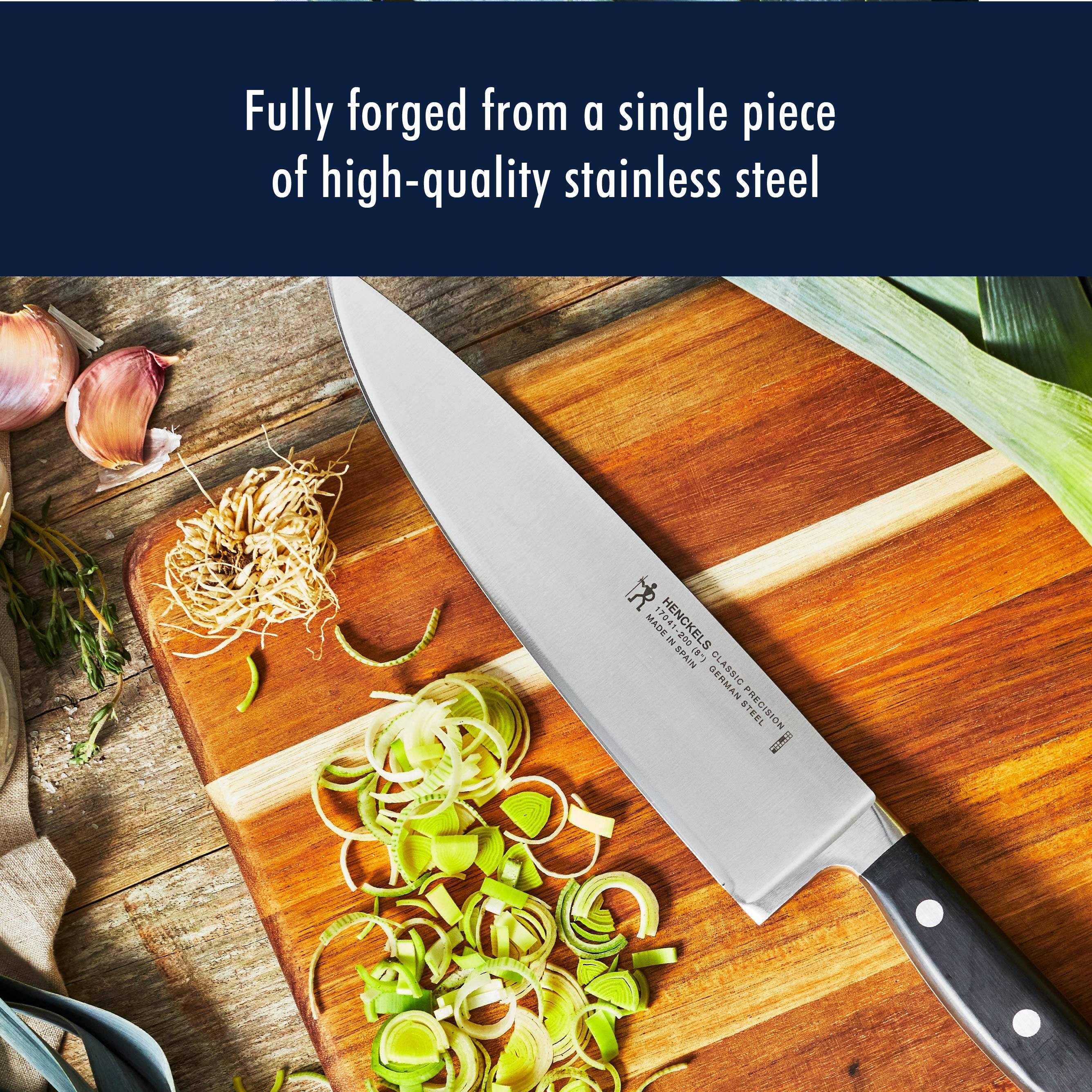 Fully forged from a single piece of high-quality stainless steel

MADE 1784 HENCKELS N 200 EPAIN " GERMAN . PRECISION STEEL