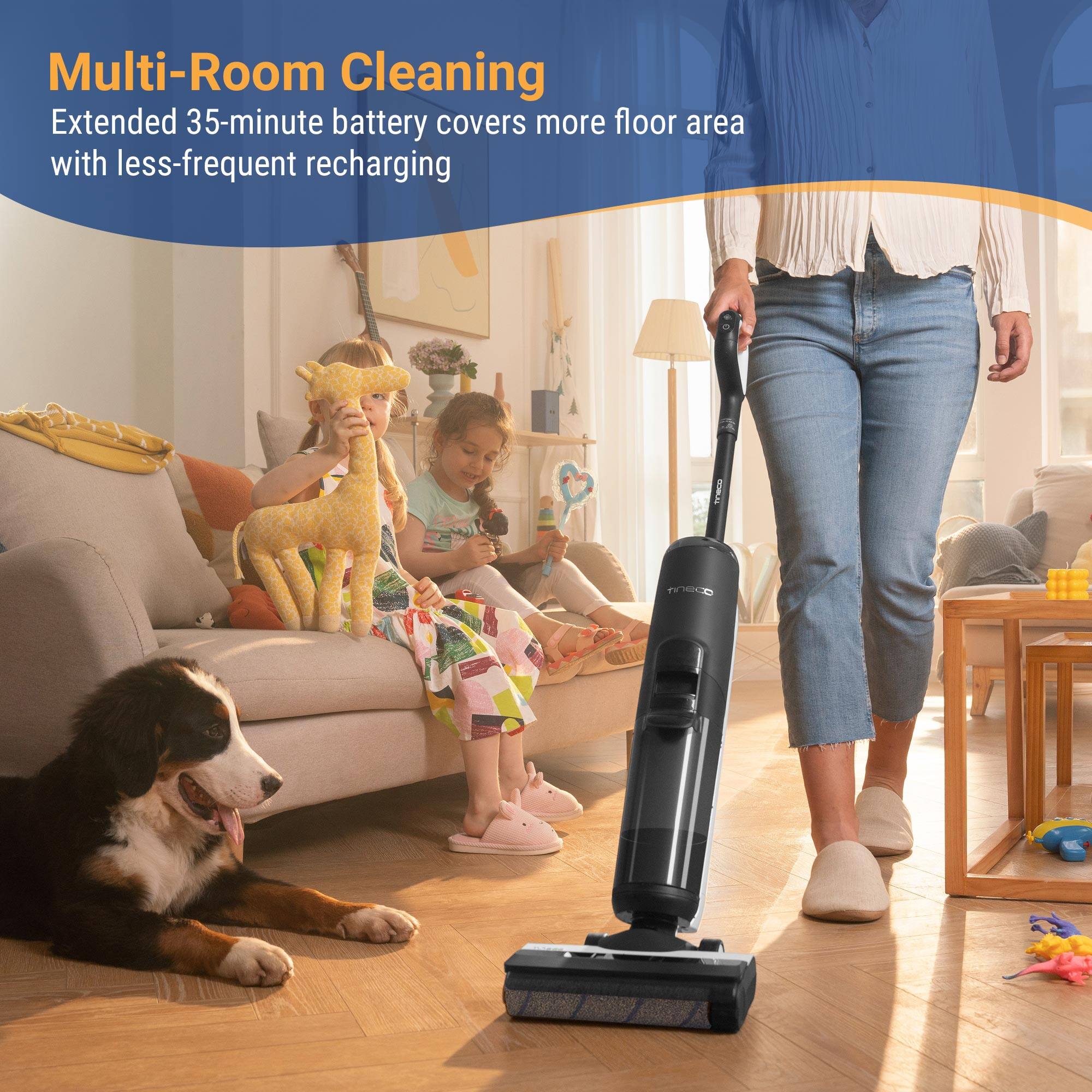 Multi-Room Cleaning  
Extended 35-minute battery covers more floor area with less-frequent recharging
