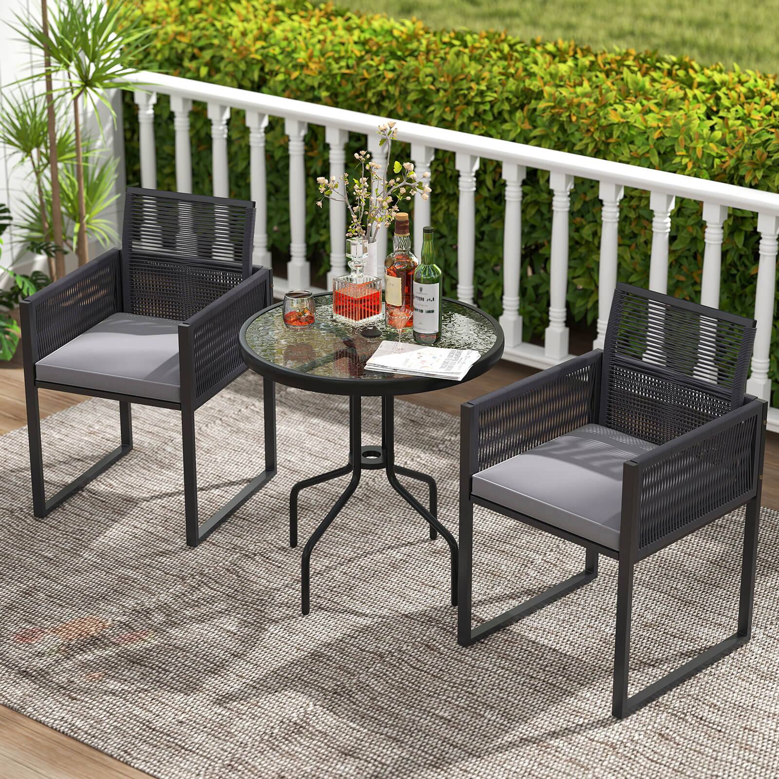 Alt View 4. Costway - Costway 27.5" Patio Bistro Table with Tempered Glass Tabletop 1.57" Umbrella Hole - Black.