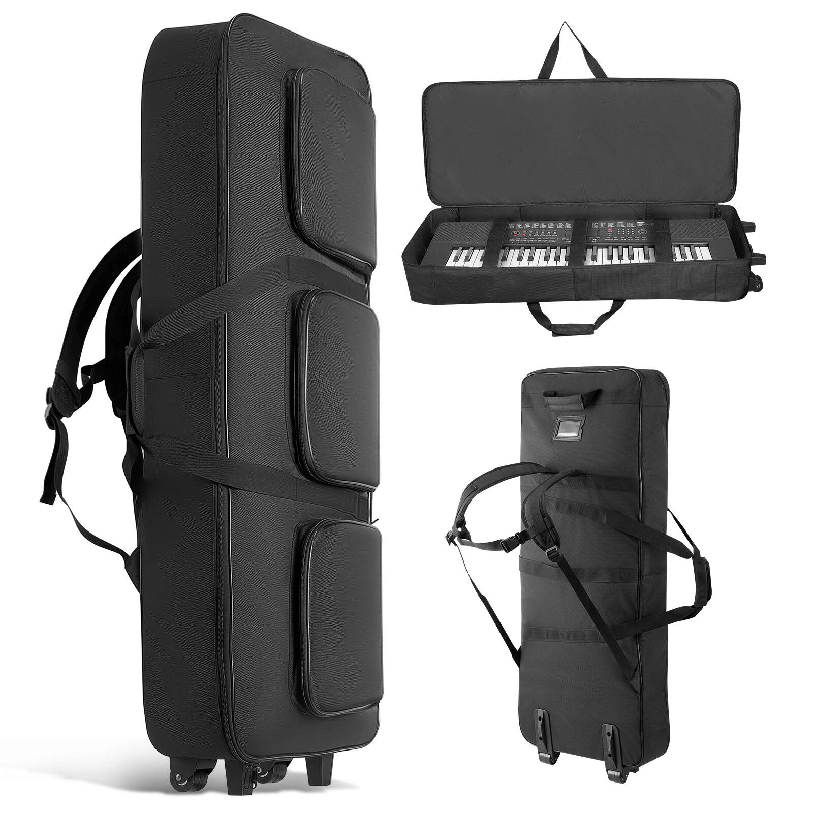 VEVOR - 88 Key Keyboard Case, 40.9 x 16.9 x 5.1 in Interior, Padded Rolling Piano Case with Wheels, Sturdy Handle - Black
