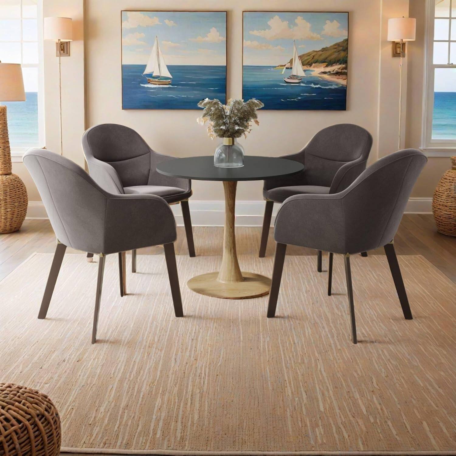 Angle. LeisureMod - Bristol 24 in. Round Dining Table – MDF Top with Natural Wood Steel Pedestal Base, Modern Accent Kitchen Table - Black.