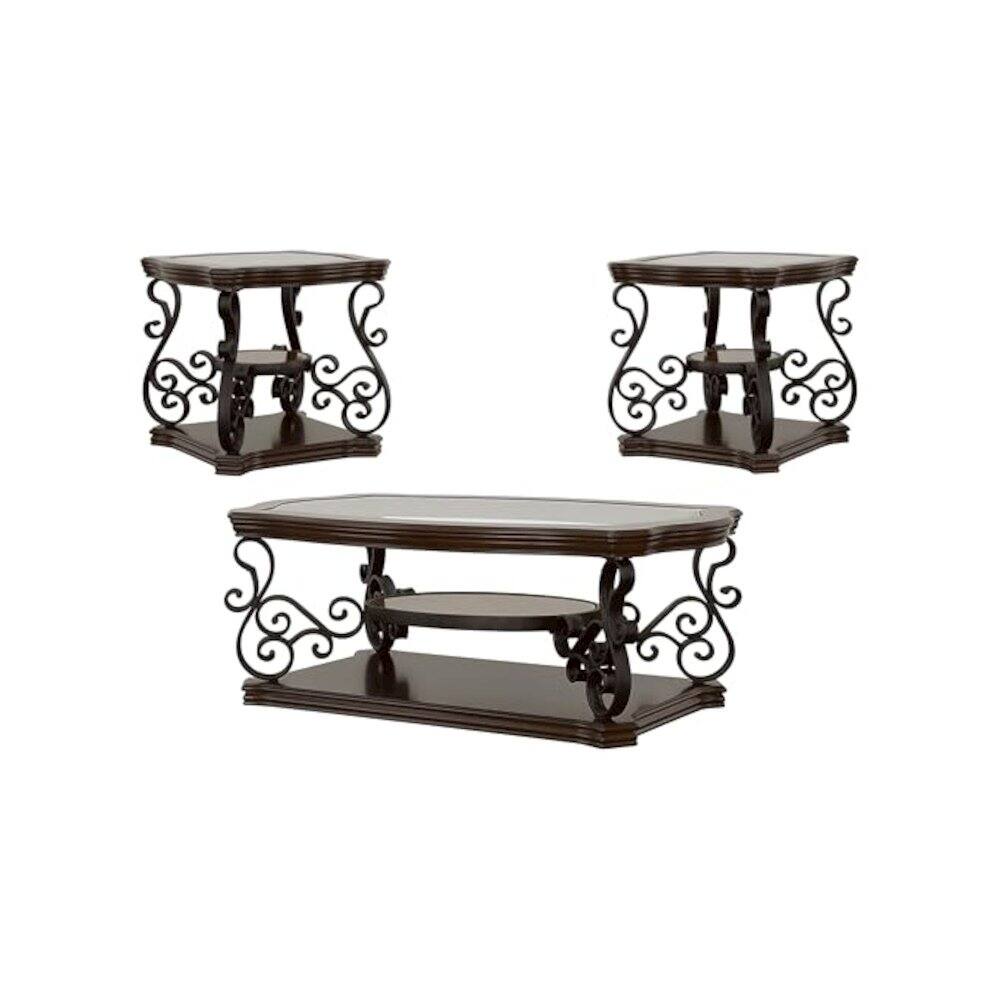 Coaster Co. of America - Laney 3-piece Glass Top Coffee and End Table Set Dark Merlot - Brown