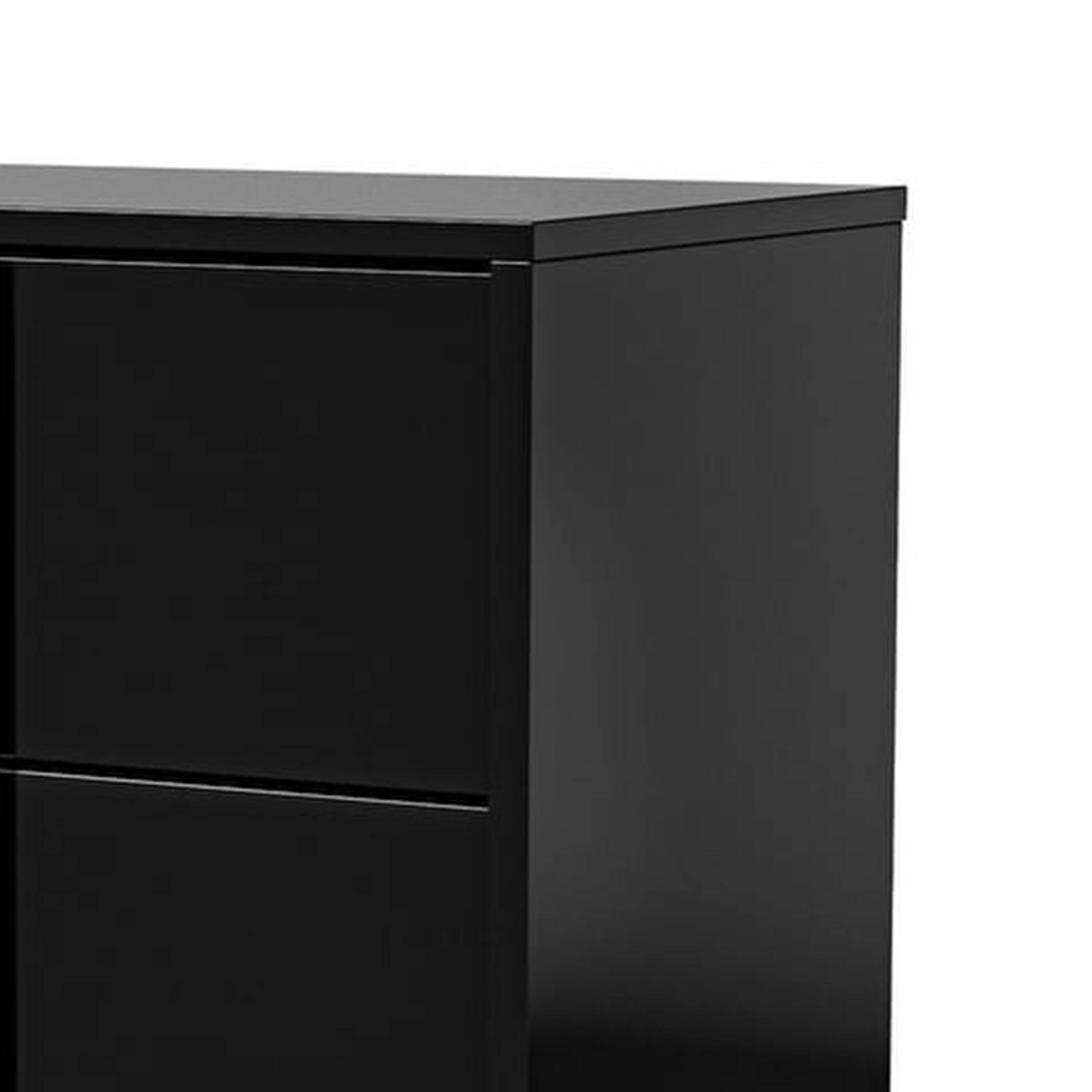 Alt View 2. Manhattan Lane - Suni Nightstand, Piano Black Wood with UV Finish, 2 Drawers, 24 Inch - Piano Black, Chrome.