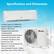 **Specification and Dimension**
- **Cooling Capacity:** 17000BTU/h
- **Heating Capacity:** 16500BTU/h
- **SEER2:** 17.0BTU/h.W
- **Voltage/Phase:** 208/230V~
- **Frequency:** 60Hz
- **Refrigerant:** R32/670g/23.60ozs
- **Evaporator Fan Motor:** 0.6A
- **Condenser Fan Motor:** 0.8A
- **Compressor:** 8.5A
- **Minimum Circuit Ampacity:** 12A
- **Maximum Fuse:** 20A
- **Max. Allowable Pressure:** 5.0Mpa
- **Application Area:** 550 to 1000 sq.ft
**Dimensions:**
- **Indoor Unit:**
- Height: 8.1"
- Width: 35.8"
- Depth: 11.6"
- **Outdoor Unit:**
- Height: 21"
- Width: 31