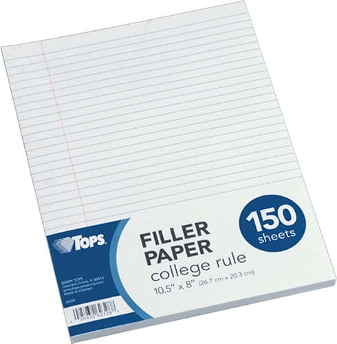 Angle Standard. Tops - College Rule Filler Paper.