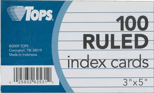 Front Standard. Tops - 3" x 5" Index Cards.