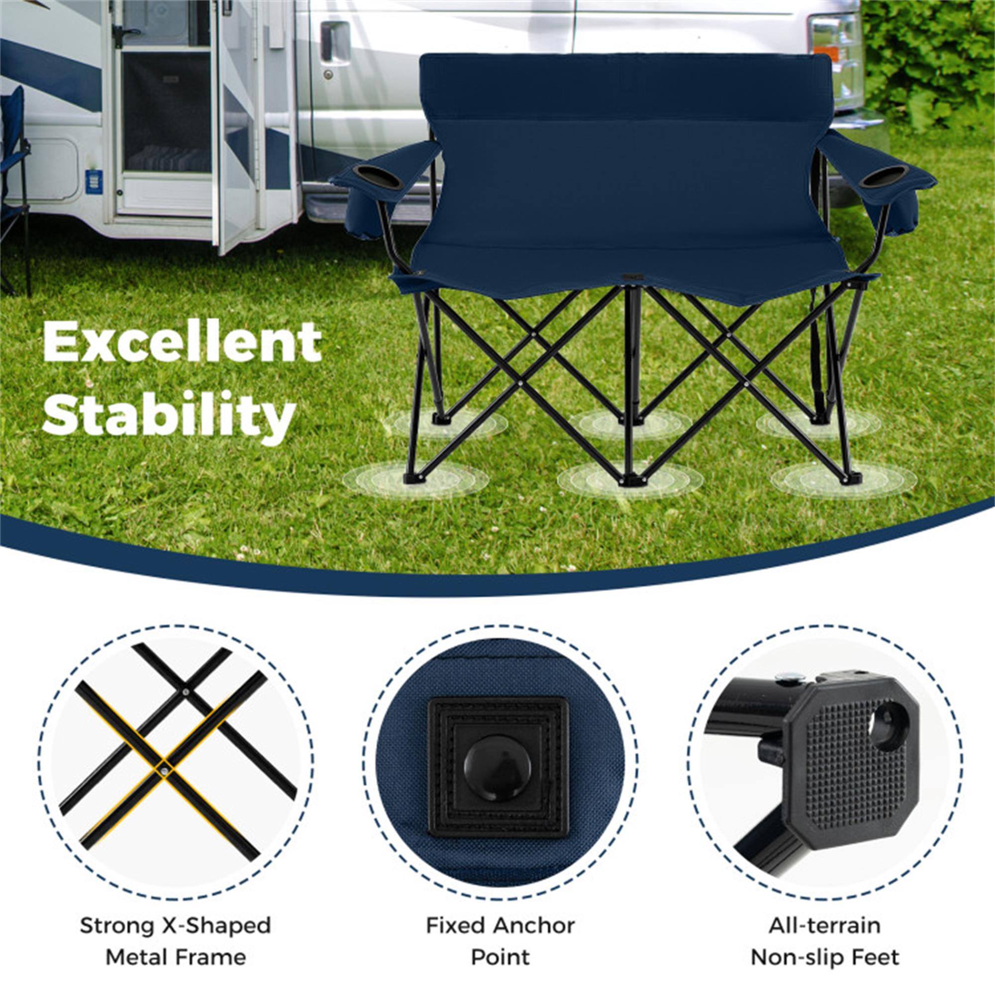 Excellent Stability

- Strong X-Shaped Metal Frame
- Fixed Anchor Point
- All-terrain Non-slip Feet