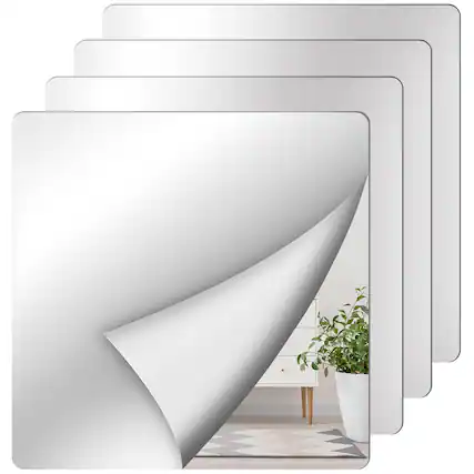 Front. Stylel Star - 4 Pack Wall Mirror Full Length 12 X Inch Tiles Shatterproof Flexible Plastic Sheets For Bedroom Home Gym Door.