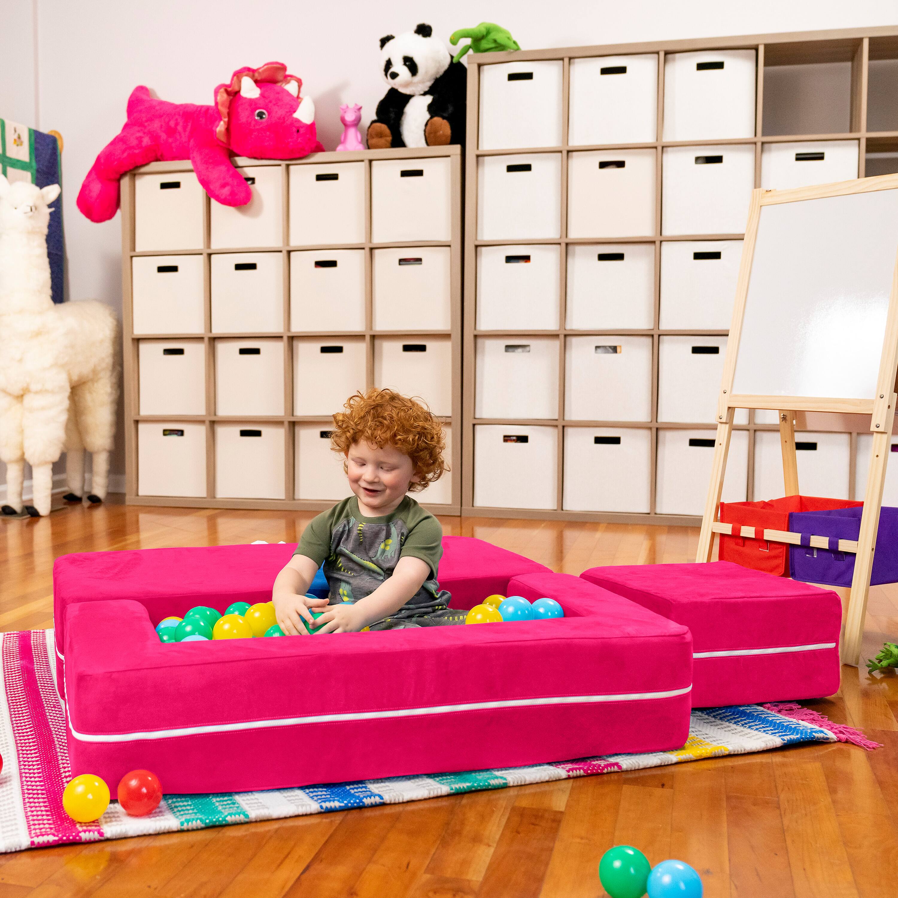 Alt View 2. Jaxx - Jaxx Zipline Kids Modular Loveseat & Ottomans, Fold Out Lounger, Fuchsia - Fuchsia.