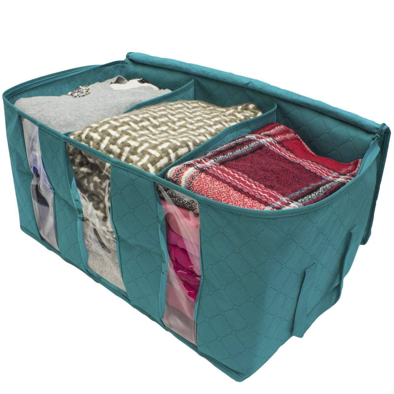 Alt View 1. Sorbus - Sorbus 1-Pc Foldable Storage Bag Organizers, 3 Sections, Great for Clothes, Blankets, Closets, Bedrooms, and More - Aqua.