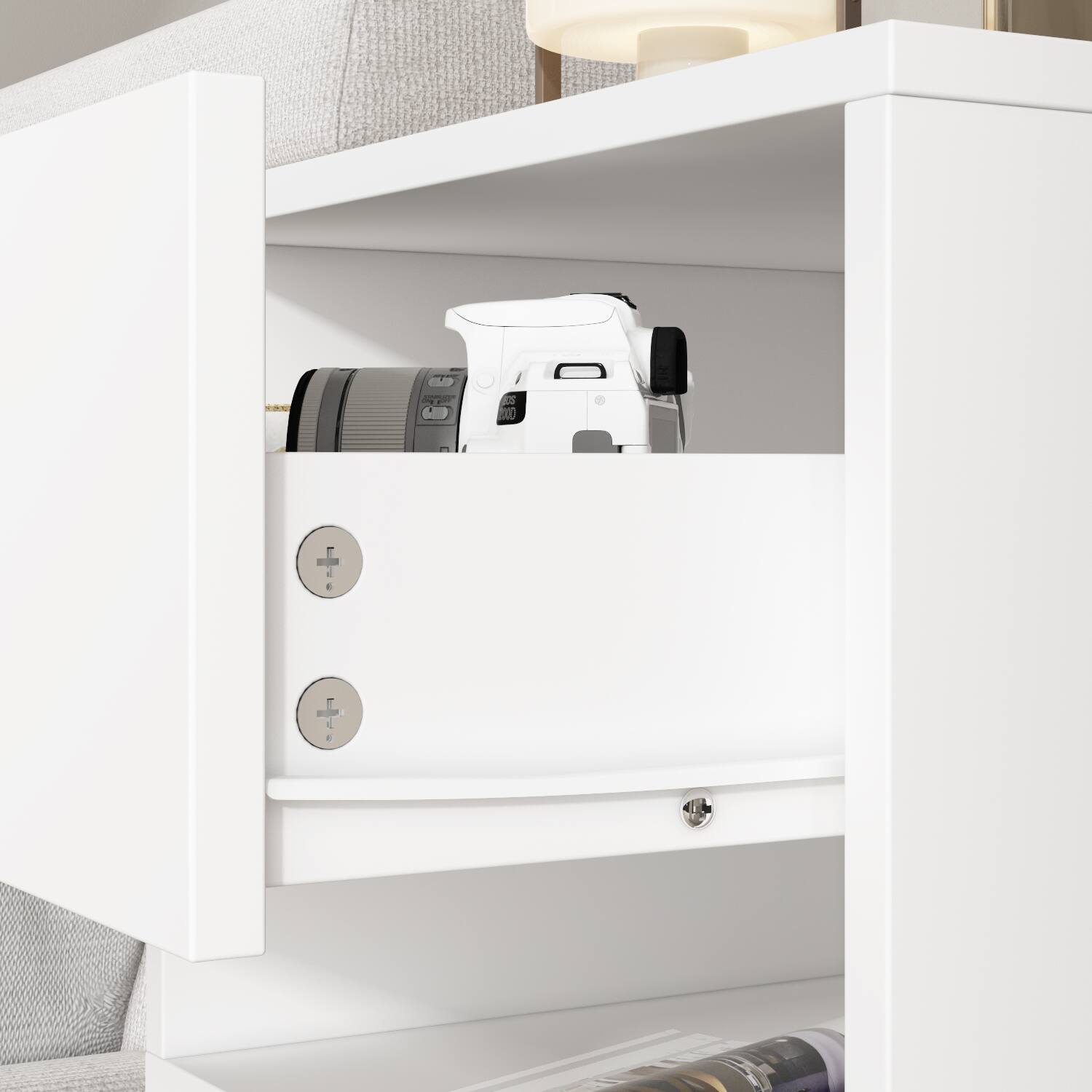 Back. FUFU&GAGA - FUFU&GAGA Nightstand with Gold Hairpin Legs: Modern Open - Shelf Storage - White.