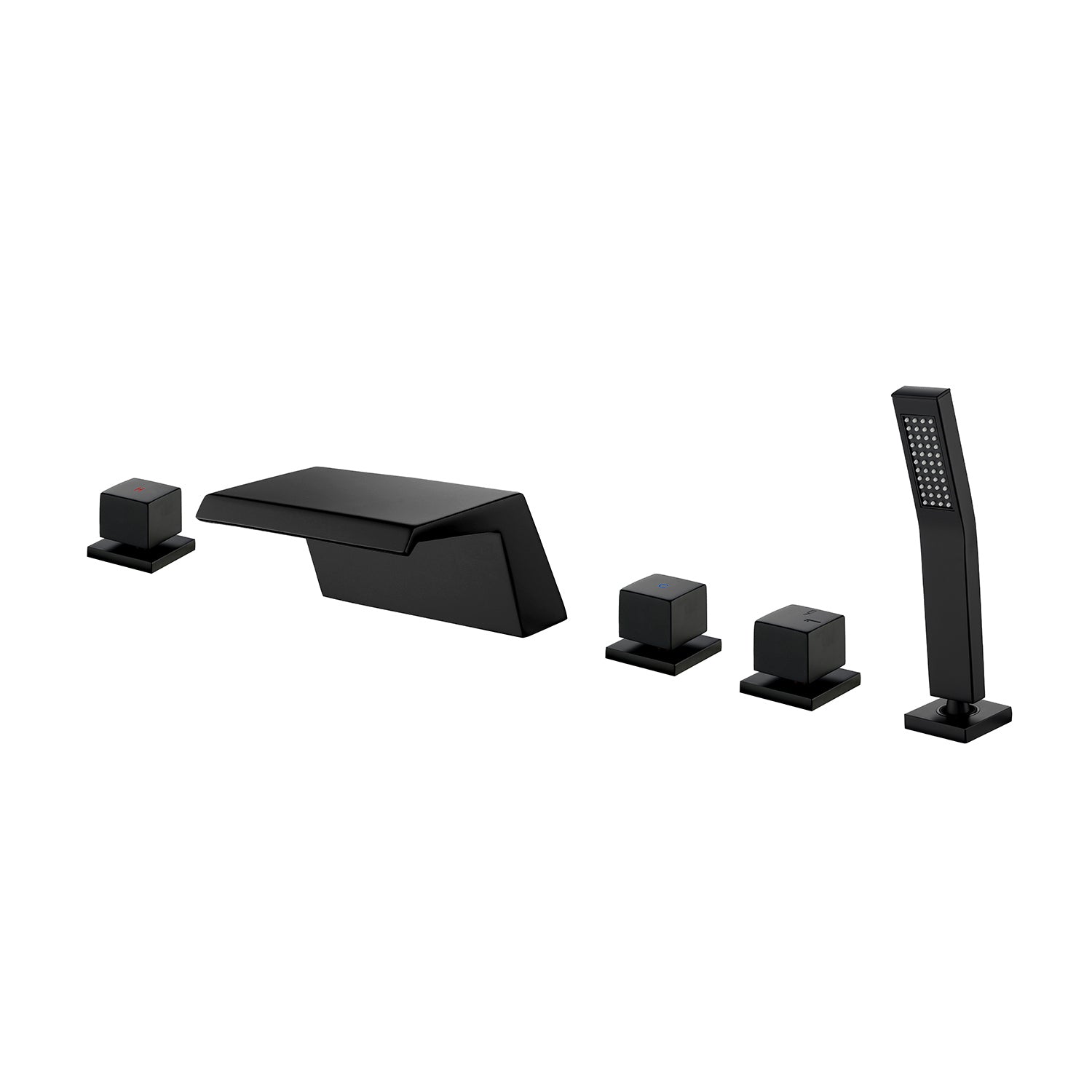 Alt View 1. Boyel Living - Black Polygonal Cold and Hot Water Bathtub Faucet with Handheld Shower Waterfall Outlet Five Hole Installation - Matte Black.
