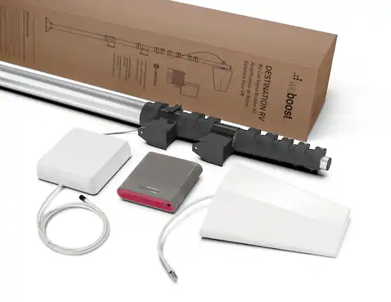 - - I I | I 1 I I I : I I DESTINATION | RV + | - I I I I 1 1 1 I 1 s I ! . 1 o I a - . I I I I + 1 E 2 2 ~ Pacen Goverage B COMPATIBLE Cellulaire RV Amplificateur Cell Pour Signal DESTINATION VR de Signal Booster Kit RV weboost. | - - - boosie ads !