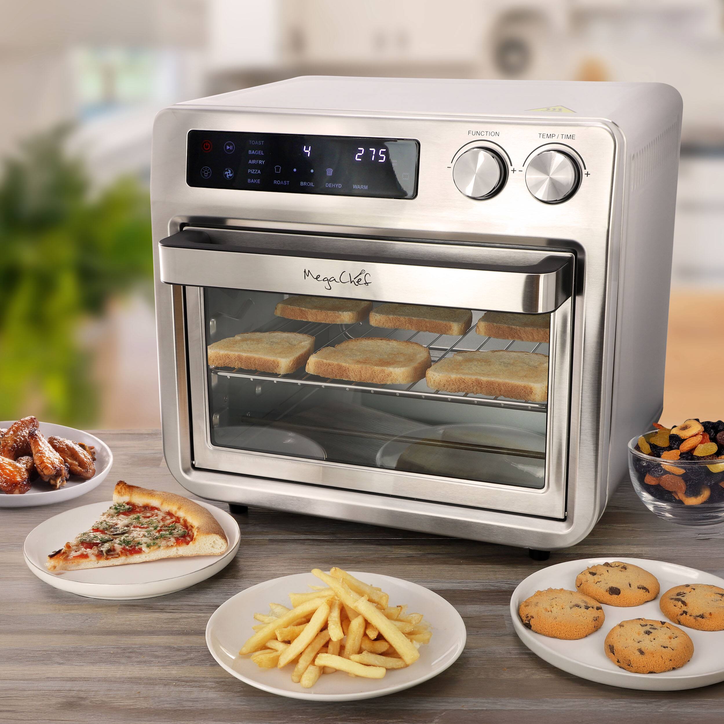 TOAST BAGEL PIZZA BROIL ROAST 4 BROIL 275 DEHYD WARM FUNCTION + TEMP/TIME TIME + MegaChef