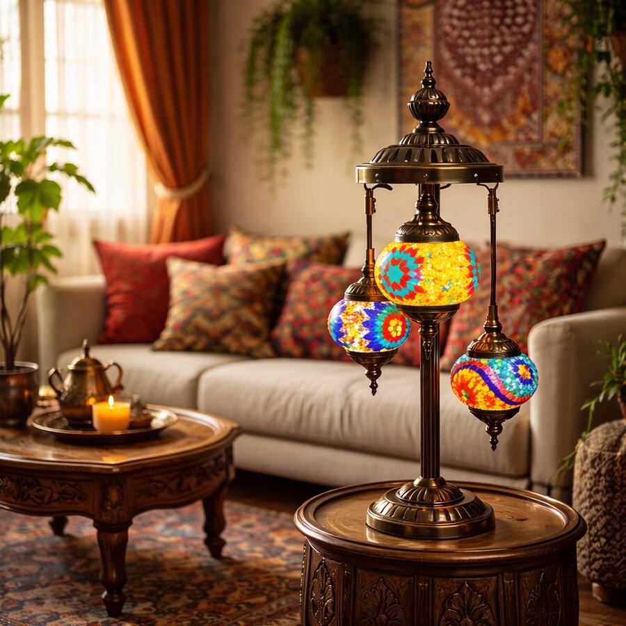 FC Design 29"H Bronze Stand Mosaic Triple Globe Turkish Lamp - Best Buy