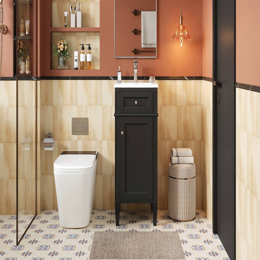 Alt View 6. Loheer - Loheer 16 inch bathroom vanity with sink, black freestanding single vanity, french style bathroom cabinet - Black.