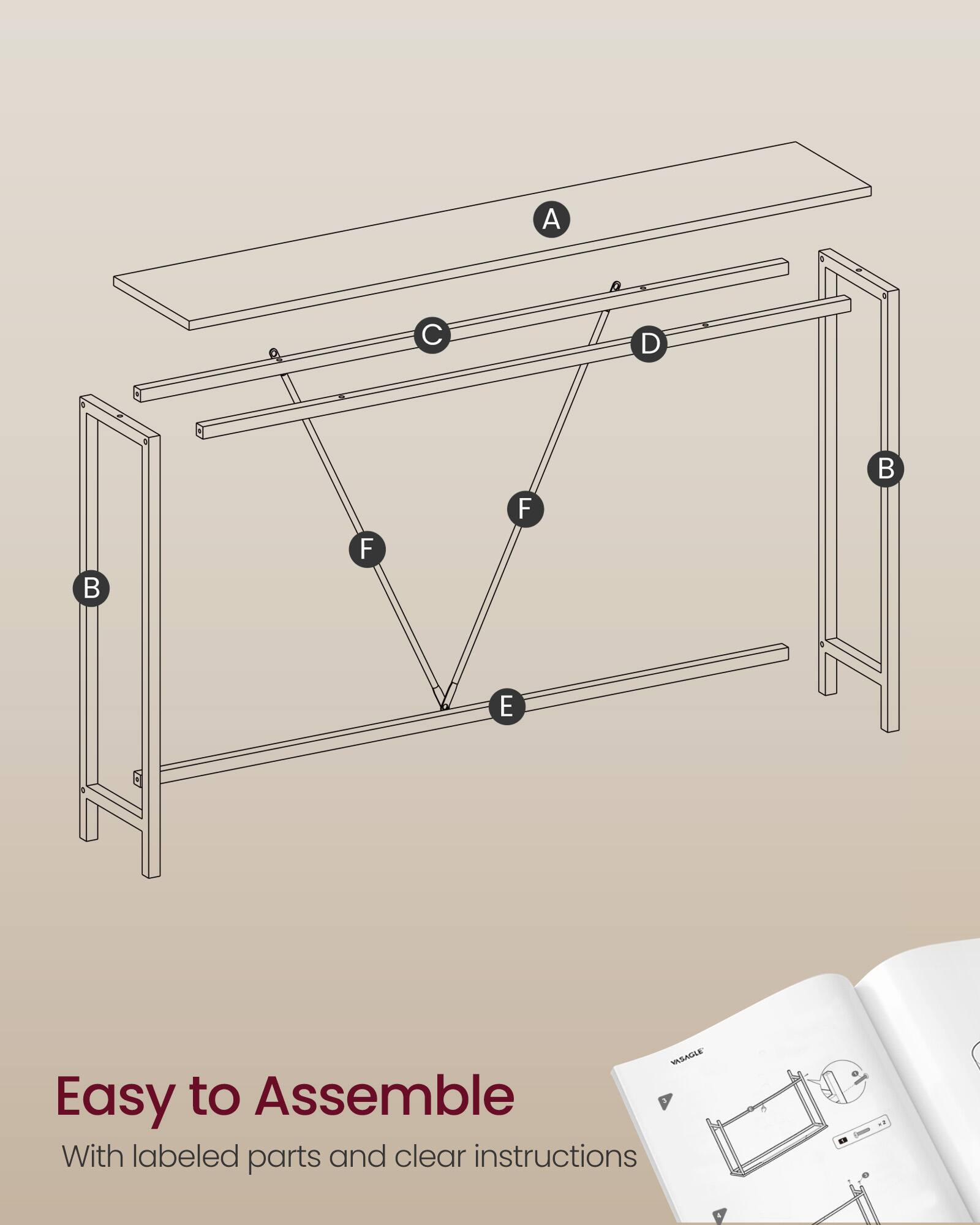 A C D B F F B E 5 AASADLE Easy to Assemble With labeled parts and clear instructions