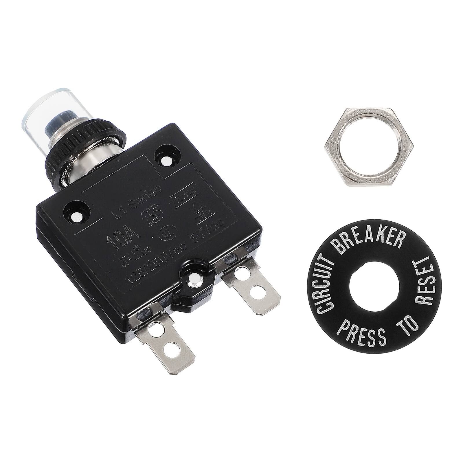 Unique Bargains - 10A Push Button Circuit Breaker, 125/250V AC,50V DC, Manual Reset Thermal Overload Protector with Waterproof Button Caps - Black price history on PriceWatchPro