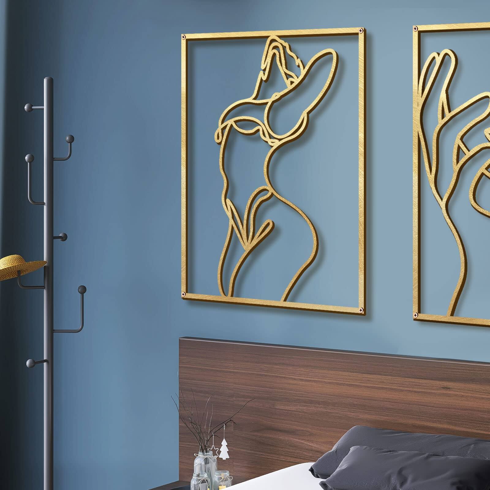 Alt View 6. Fabibe - 4 Pack Gold Wall Art Decor, Minimalist Single Line Real Metal Wall Art, Woman's Body Shape Abstract Wall Art (Gold Class - Gold Classic Style M Size 17 x 11.8''.