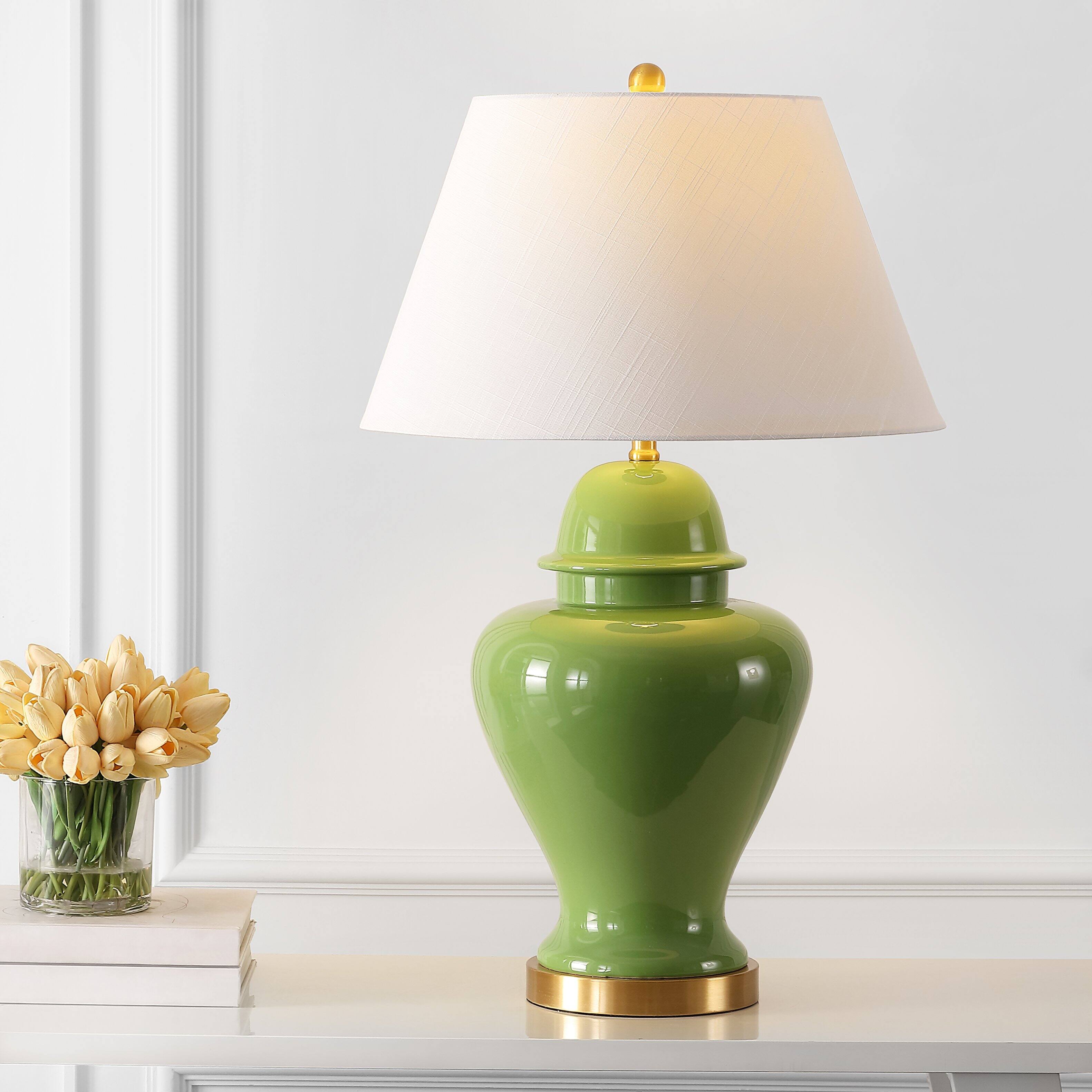 Alt View 1. Jonathan Y - Sagwa 33" Ceramic/Iron Modern Classic LED Table Lamp, Green - Green.