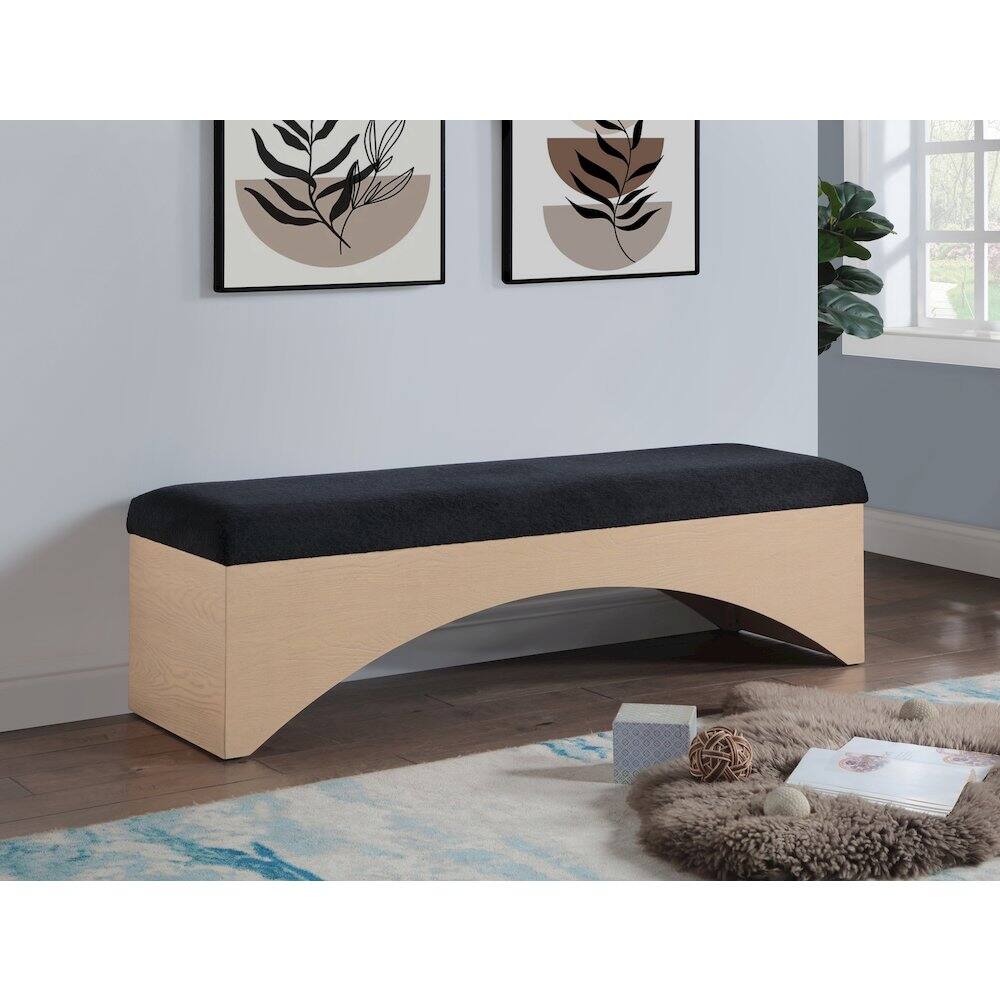 Alt View 1. Meridian Furniture - Lawson Black Velour Fur Fabric Bench - Black.