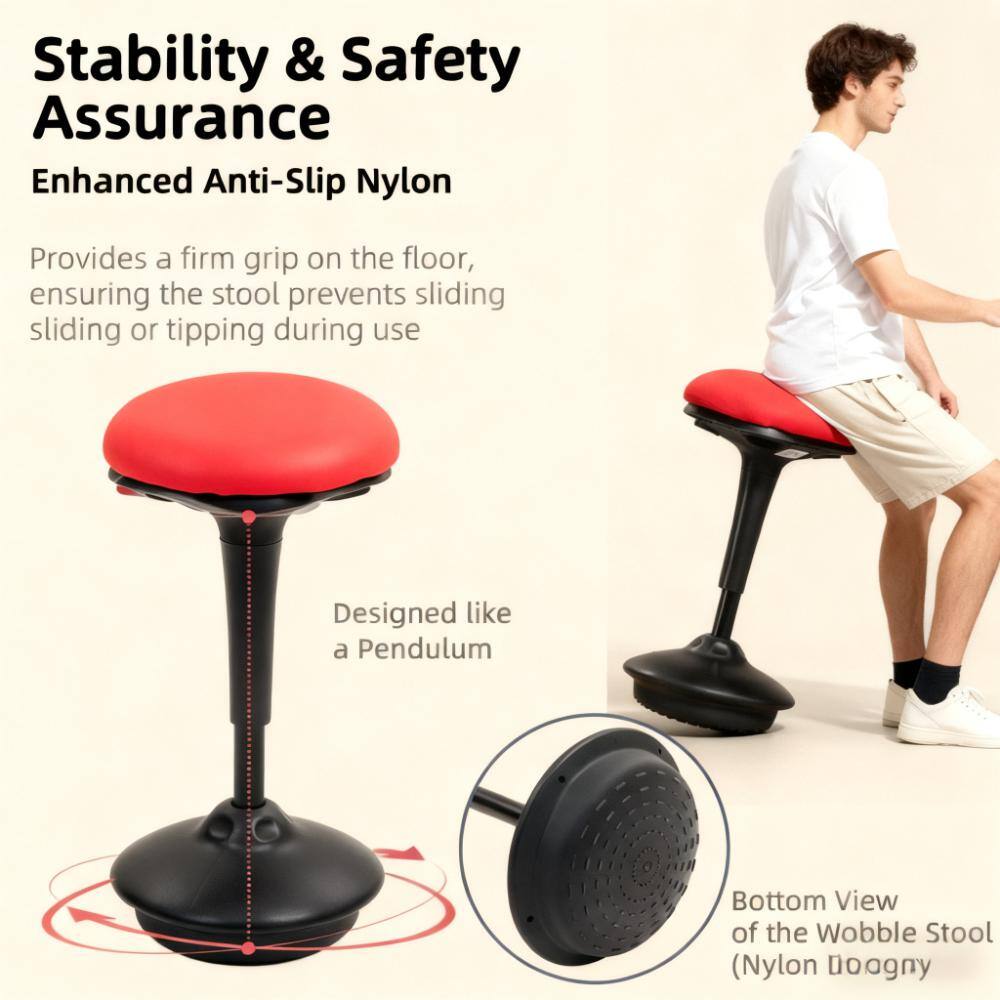 Stability & Safety Assurance

Enhanced Anti-Slip Nylon

Provides a firm grip on the floor, ensuring the stool prevents sliding or tipping during use

Designed like a Pendulum

Bottom View of the Wobble Stool (Nylon Doagny)