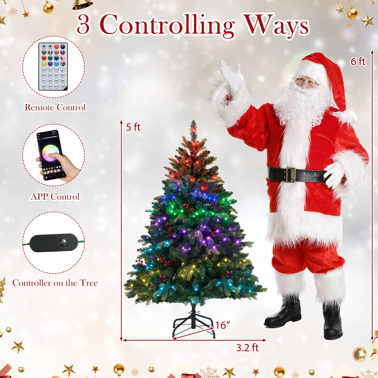 3 Controlling Ways

- Remote Control
- APP Control
- Controller on the Tree

6ft

5ft

16"

3.2ft