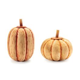 BreeBe - Carved Fir Wood Pumpkin Decor (Set of 2) - Orange