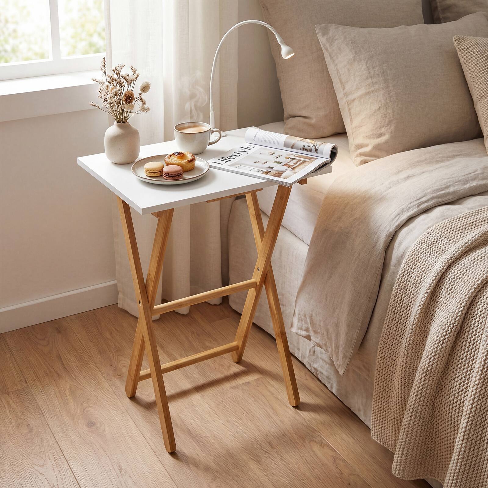 Alt View 3. Gymax - Gymax Folding TV Tray Tables Set of 2 Bamboo Snack Table for Small Spaces Bedroom - Yellow.