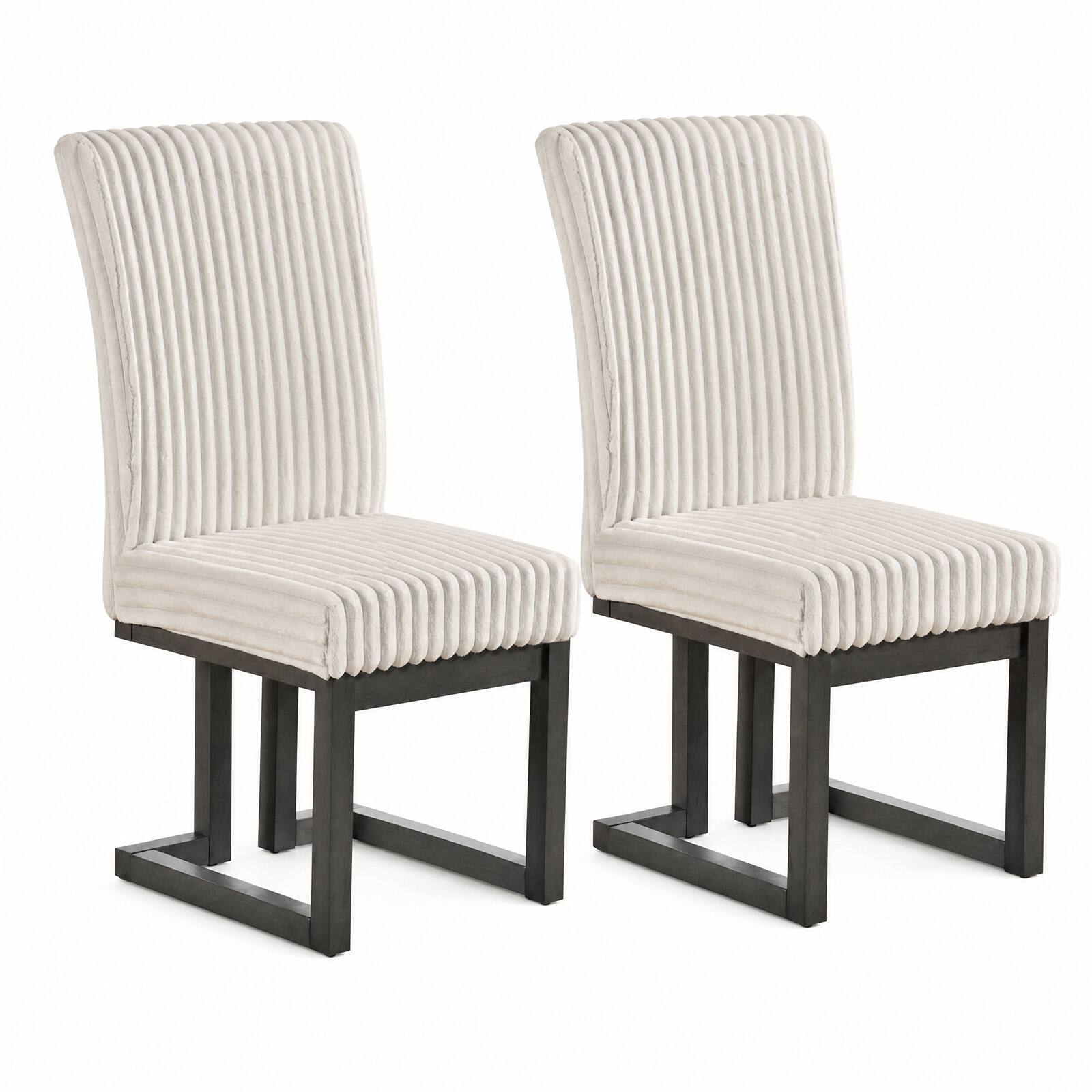 Gymax - 2PCS Upholstered Dining Chairs w/Rubber Wood Legs & Padded Seat for Dining Room - Beige