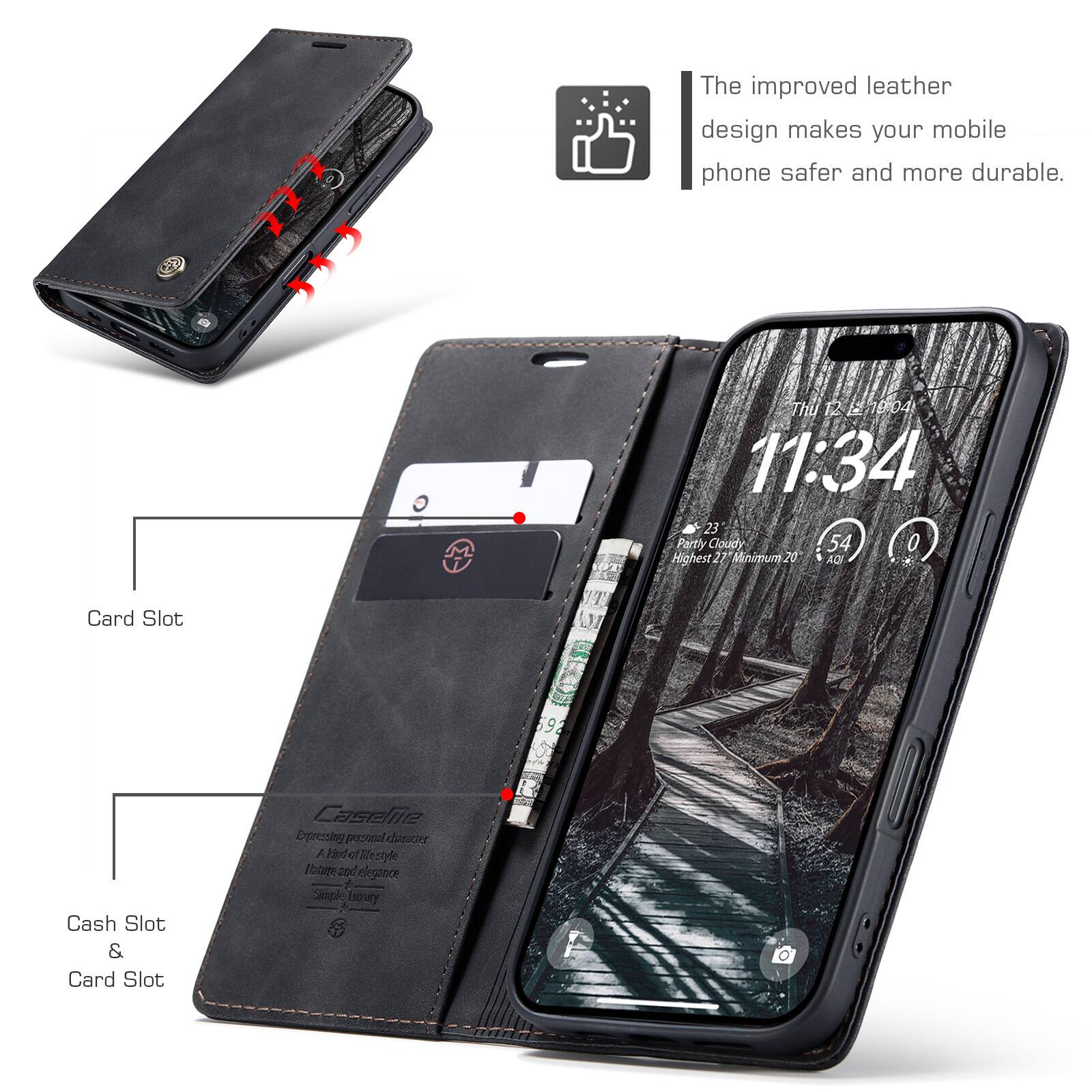 The improved leather design makes your mobile phone safer and more durable.

Thu 12 19:04 11:34 23 Partly Cloudy 54 0 Highest 27 Minimum 20

Card Slot

Cash Slot & Card Slot

Caselie Expressing personal character A kind of style Nature has elegance Simple Luxury