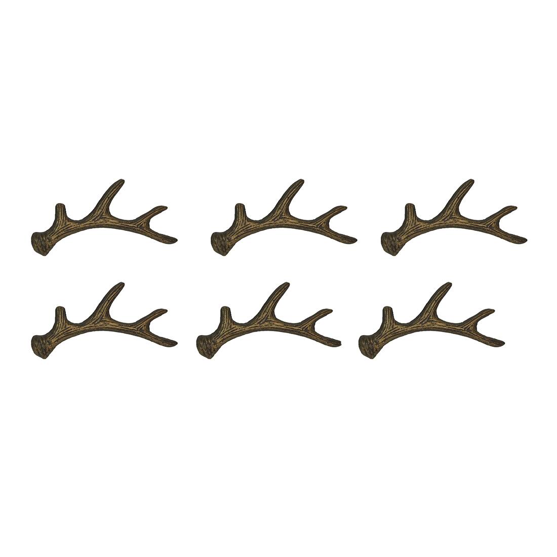 Zeckos - Antique Cast Iron Rustic Deer Antler Drawer Pull Cabinet Handle Set of 6 - Bronze