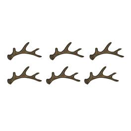 Zeckos - Antique Cast Iron Rustic Deer Antler Drawer Pull Cabinet Handle Set of 6 - Bronze