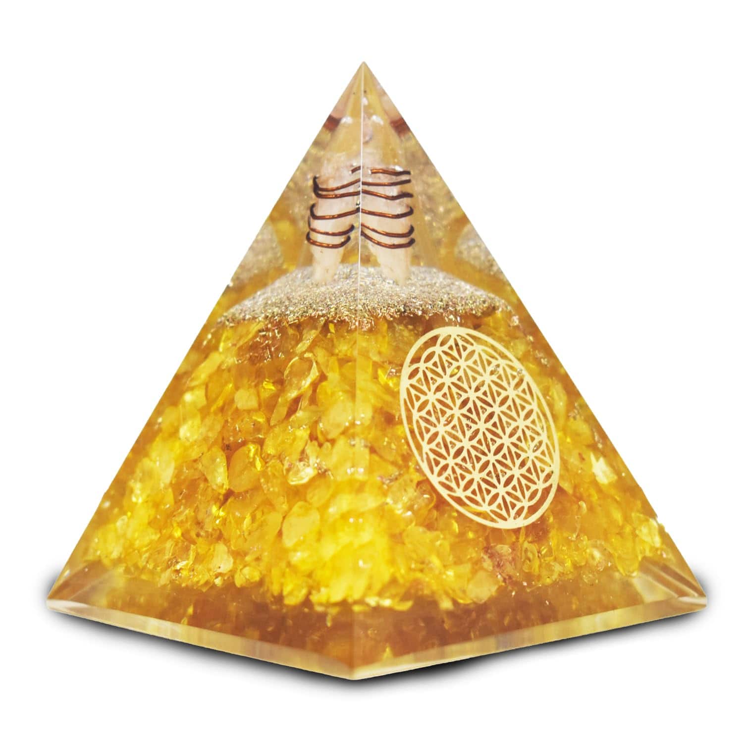 Refined Abode Design - 7-Chakra Orgonite Pyramid Set with Necklace for Energy Protection - Citrine Pyramid