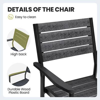 DETAILS OF THE CHAIR

- Easy to clean
- High back
- Durable Wood Plastic Board