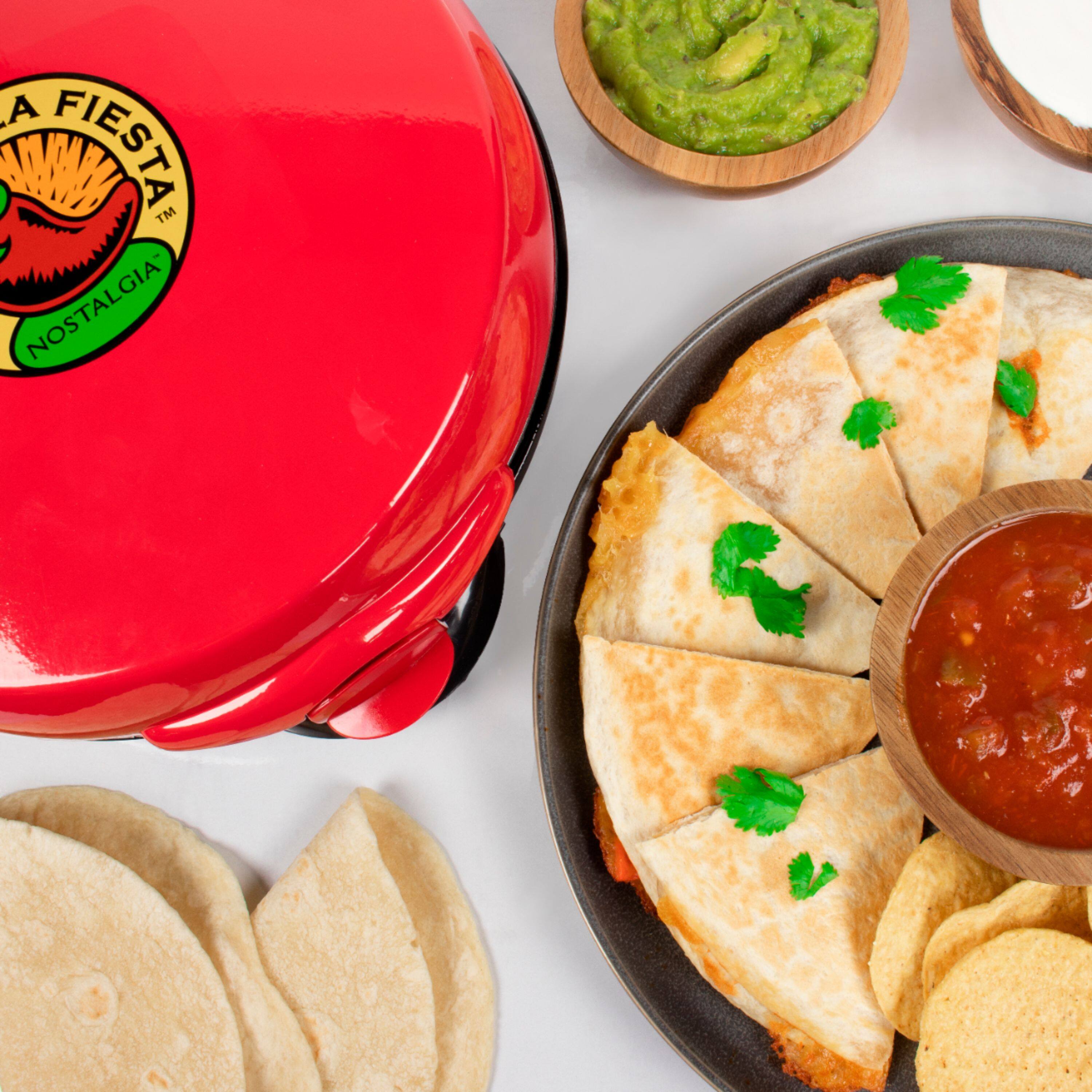 Alt View 13. Nostalgia - 6-Wedge Electric Quesadilla Maker with Extra Stuffing Latch - Red.