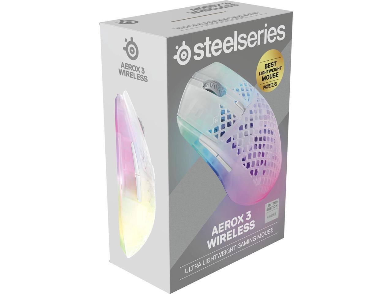 SteelSeries Aerox 3 Wireless  
Ultra Lightweight Gaming Mouse  
Limited Edition Ghost  
Best Lightweight Mouse - Pcgamer