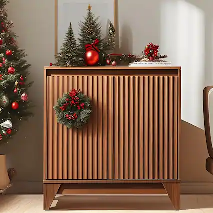 Front. Koligey - 32" Tall 2 - Door Accent Cabinet With Adjustable Shelf - light walnut.