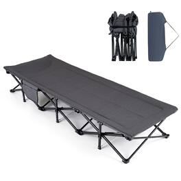 Costway - Camping Cot with Padded Pillow, Storage Pouch, Portable Indoor Outdoor Sleeping Cot - Gray