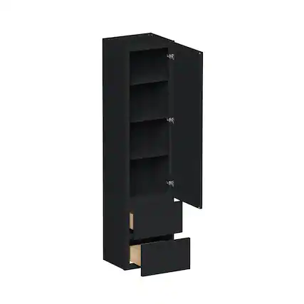 Front. Boyel Living - 15-in W x 60-in H x 12-in D Shaker RTA Kitchen Counter Linen Cabinet - Black.