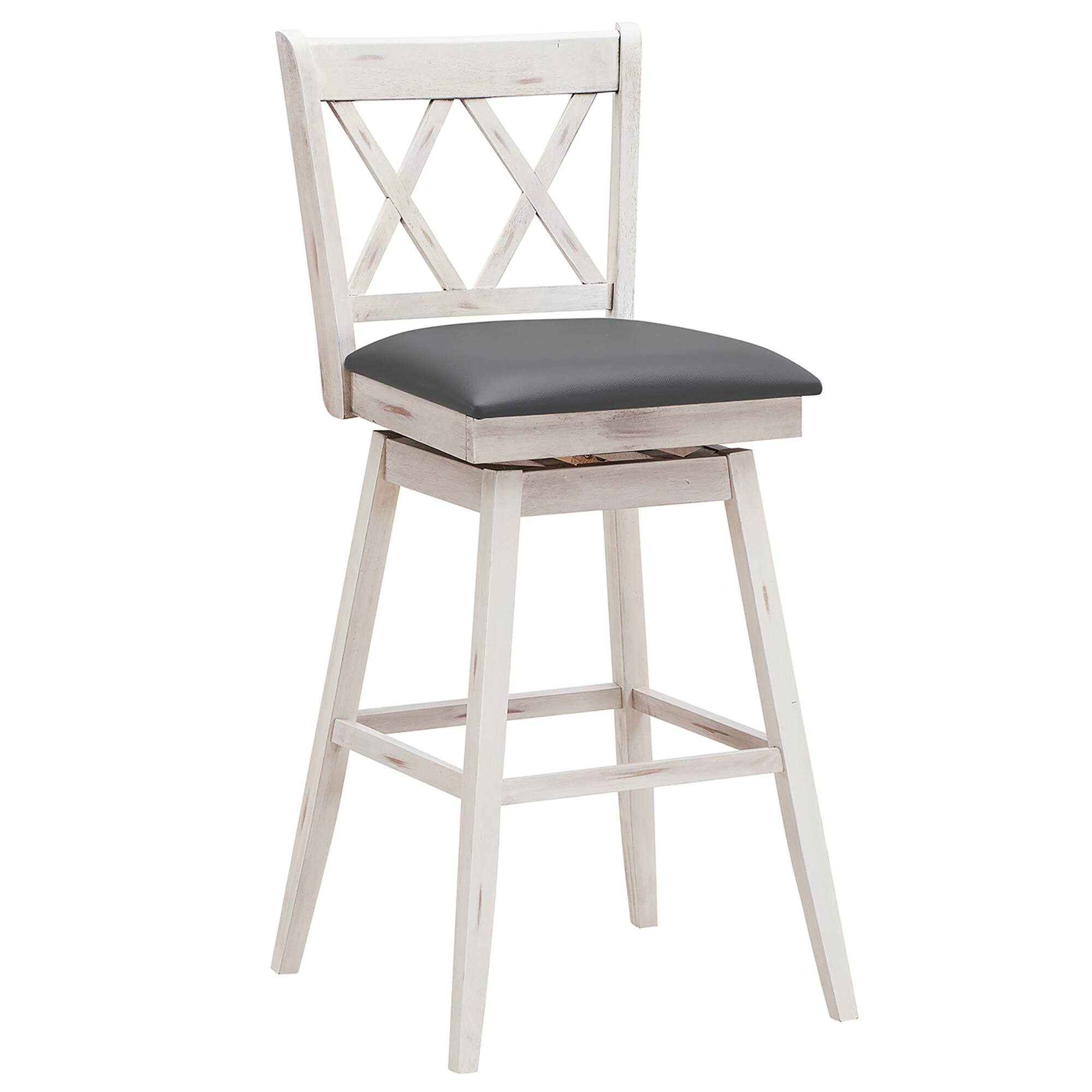Alt View 9. Costway - Costway Set of 2 Barstools Swivel Bar Height Chairs with Rubber Wood Legs - Antique White.