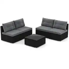 Costway - 5 Piece Outdoor Furniture Set with Seat & Back Cushions Tempered Glass Tabletop - Gray