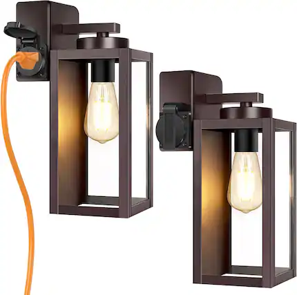 Front. Nordic Hygge - 2-Pack Porch Lights with UL Certified Outlet, Modern Outdoor Wall Lights Exterior Lighting Fixtures Waterproo - Oil-Rubbed Bronze.